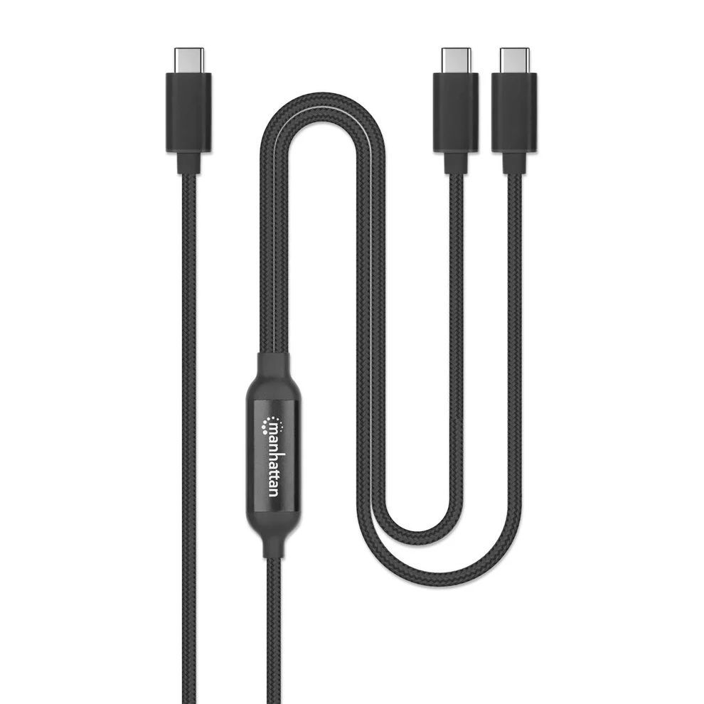 Manhattan Dual USB-C Charging Cable 100W 2m Black Manhattan Dual USB-C Charging Cable 100W 2m Black