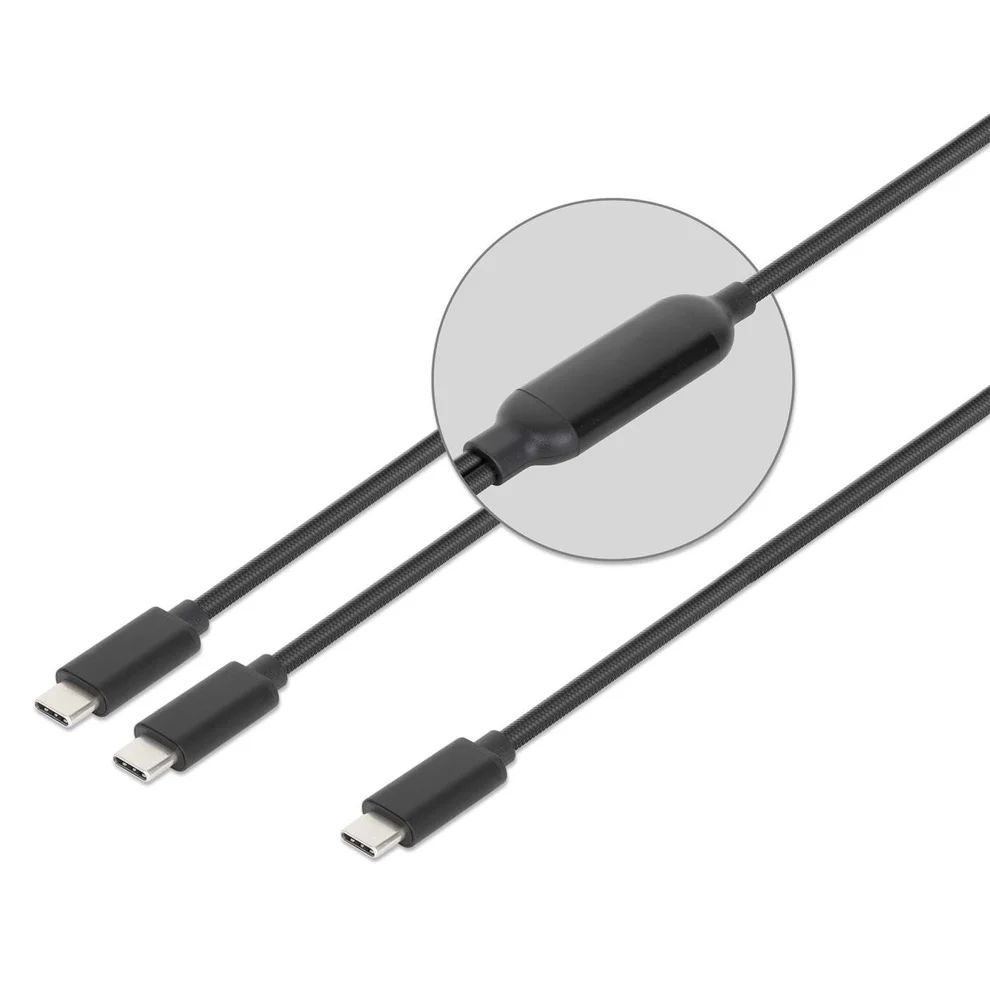 Manhattan Dual USB-C Charging Cable 100W 2m Black Manhattan Dual USB-C Charging Cable 100W 2m Black