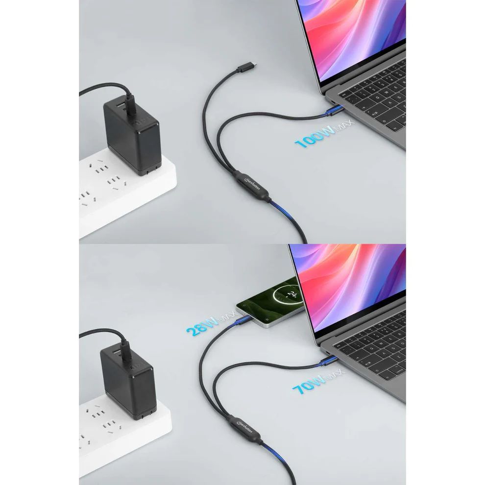 Manhattan Dual USB-C Charging Cable 100W 2m Black Manhattan Dual USB-C Charging Cable 100W 2m Black