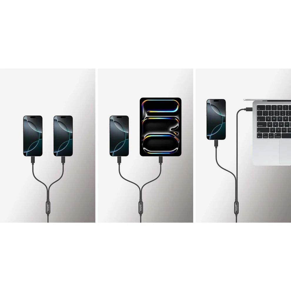 Manhattan Dual USB-C Charging Cable 100W 2m Black Manhattan Dual USB-C Charging Cable 100W 2m Black