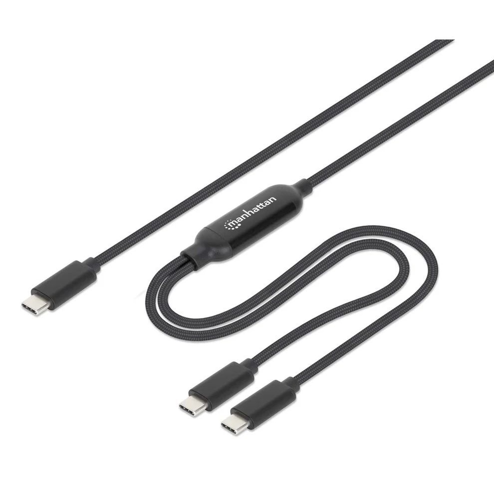 Manhattan Dual USB-C Charging Cable 100W 2m Black Manhattan Dual USB-C Charging Cable 100W 2m Black