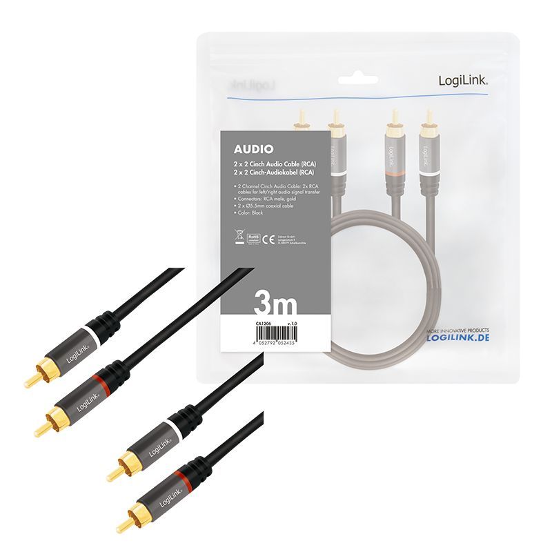 Logilink Audio cable 2xRCA/M to 2x RCA/M metal 3m Black Logilink Audio cable 2xRCA/M to 2x RCA/M metal 3m Black
