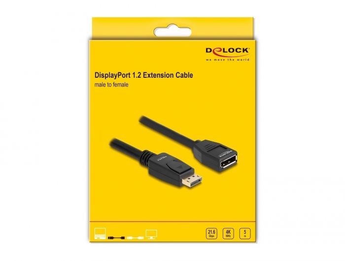 DeLock DisplayPort 1.2 male/famale 4K Extension cable 5m Black