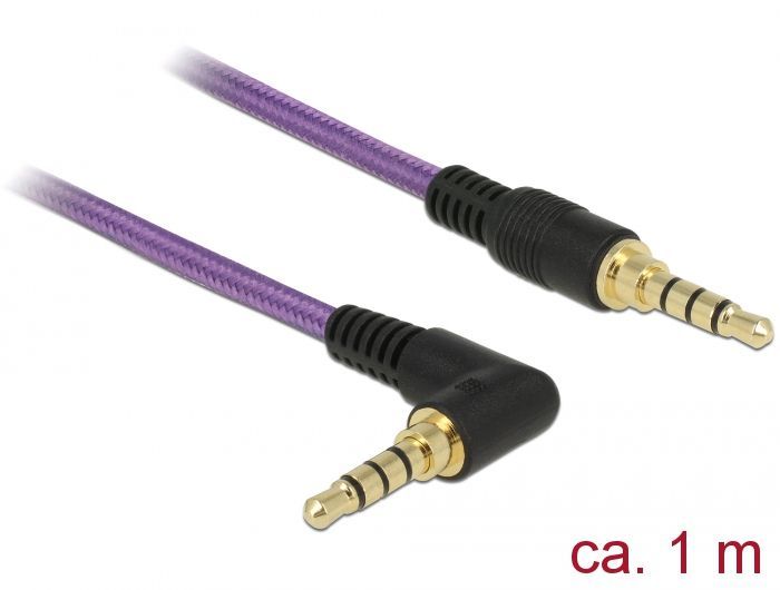 DeLock Stereo Jack Cable 3.5mm 4 pin male > male angled 1m Purple DeLock Stereo Jack Cable 3.5mm 4 pin male > male angled 1m Purple