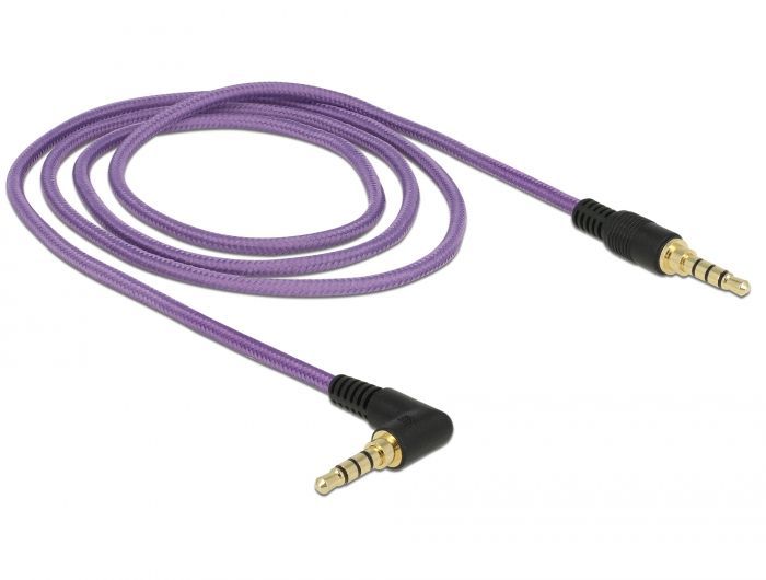 DeLock Stereo Jack Cable 3.5mm 4 pin male > male angled 1m Purple DeLock Stereo Jack Cable 3.5mm 4 pin male > male angled 1m Purple
