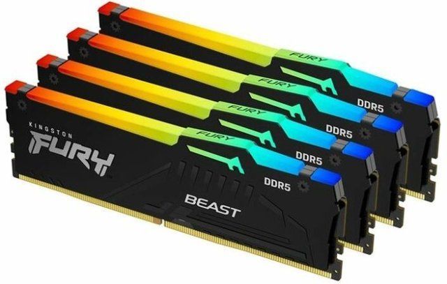 Kingston 128GB DDR5 5600MHz Kit(4x32GB) Fury Beast RGB Black Kingston 128GB DDR5 5600MHz Kit(4x32GB) Fury Beast RGB Black