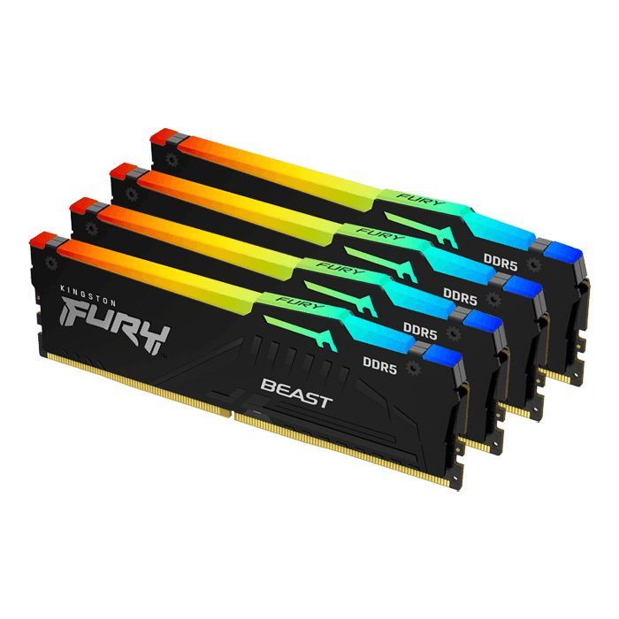 Kingston 64GB DDR5 5200MHz Kit(4x16GB) Fury Beast RGB Black Kingston 64GB DDR5 5200MHz Kit(4x16GB) Fury Beast RGB Black