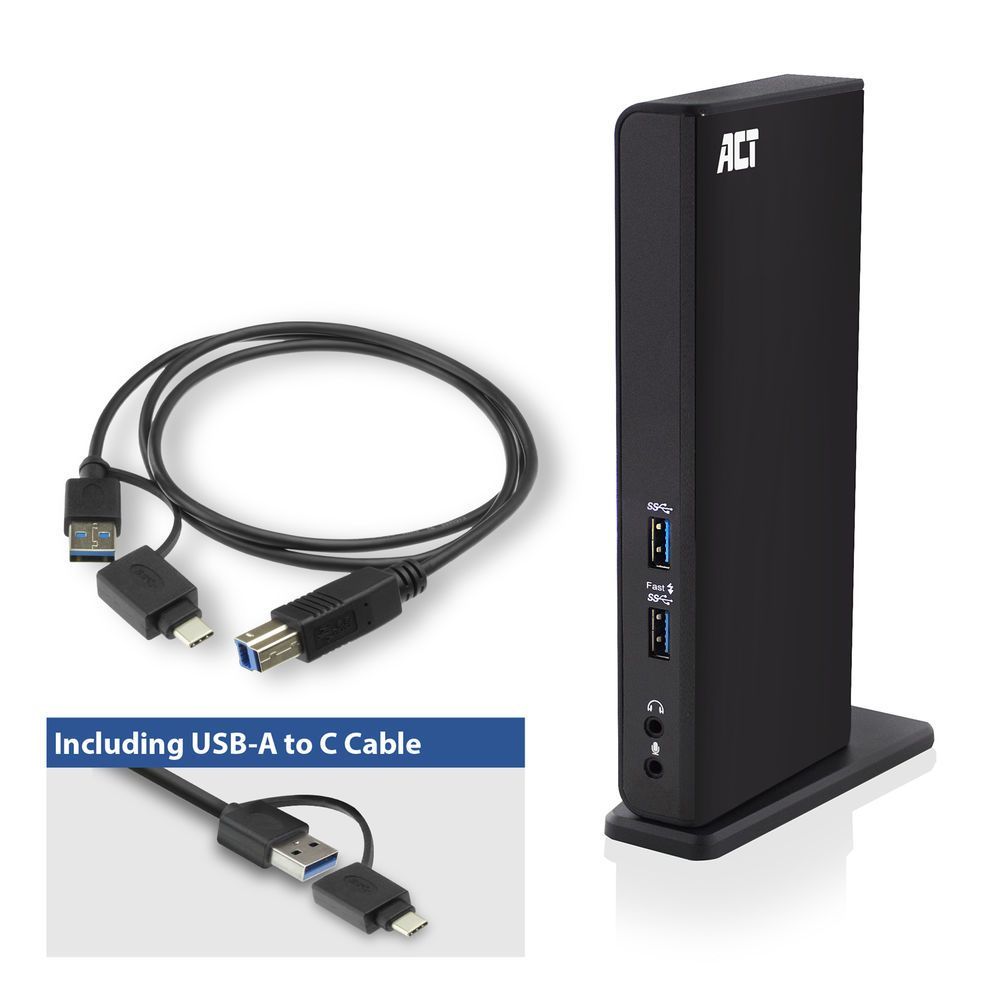 ACT AC7049 USB-C or USB-A Dual Monitor Docking Station Black ACT AC7049 USB-C or USB-A Dual Monitor Docking Station Black