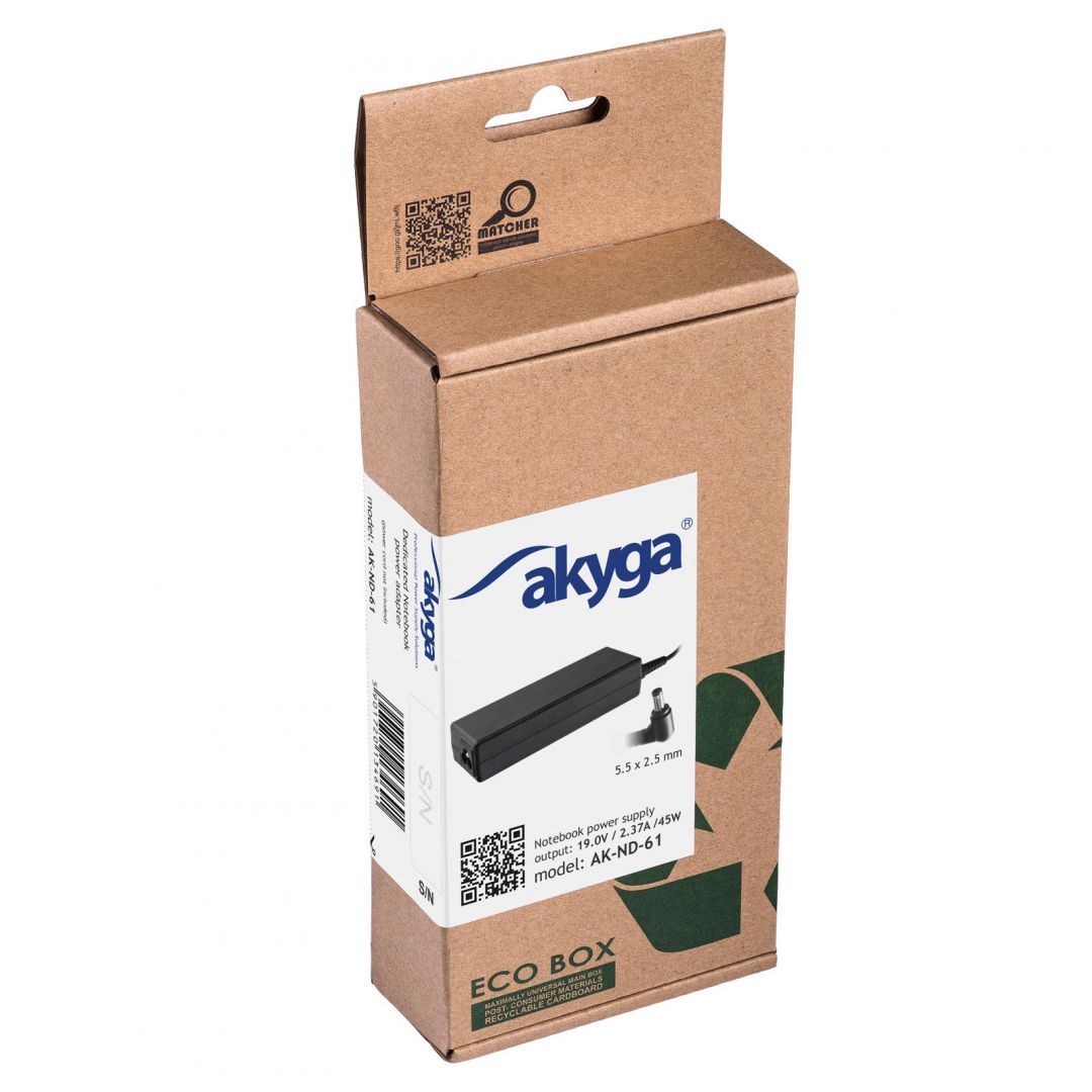 Akyga AK-ND-61 Adapter Asus/Toshiba/Lenovo 19V/2.37A 45W Akyga AK-ND-61 Adapter Asus/Toshiba/Lenovo 19V/2.37A 45W