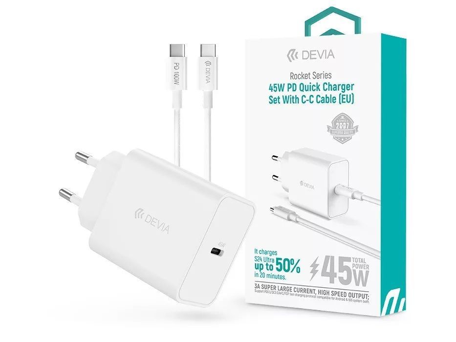 Devia ST112896 Rocket Series 45W PD+QC Wall Charger White Devia ST112896 Rocket Series 45W PD+QC Wall Charger White