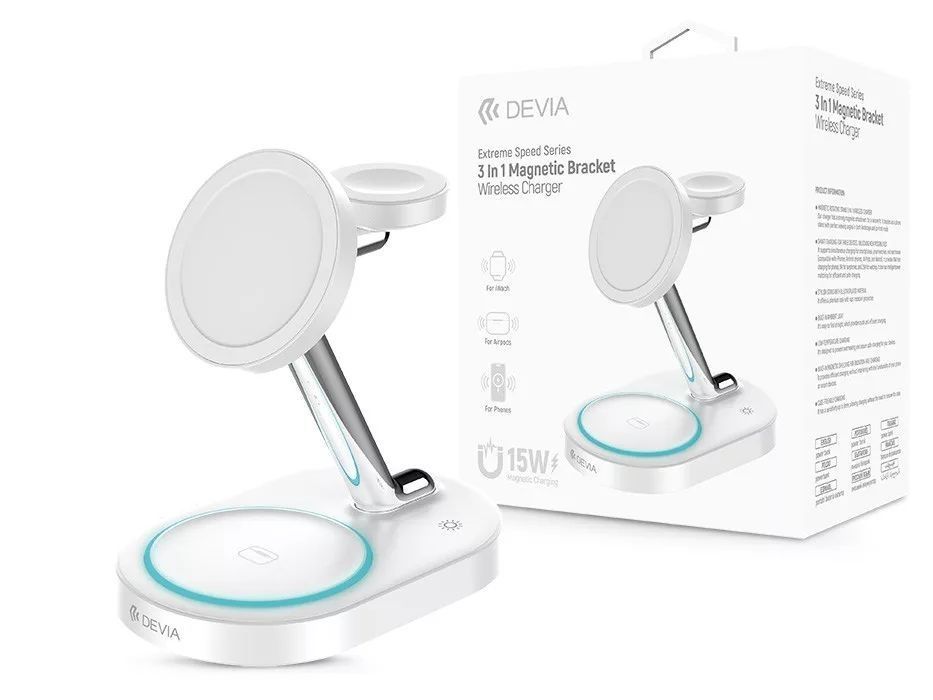 Devia ST111844 Extreme Speed Series 15W Qi 3In1 Wireless Charger White Devia ST111844 Extreme Speed Series 15W Qi 3In1 Wireless Charger White