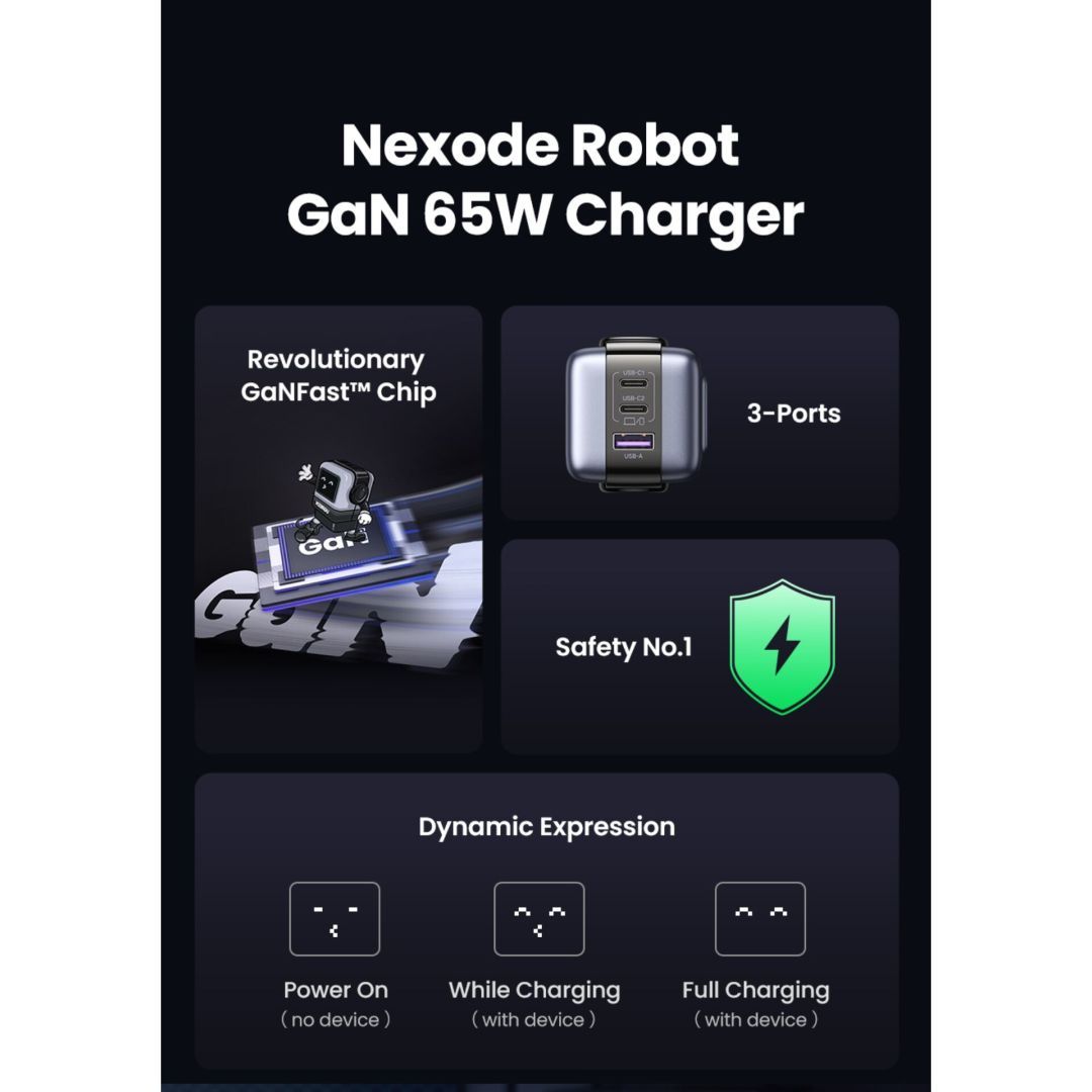UGREEN Uno RG 65W 3-Port GaN Fast Charger EU Black UGREEN Uno RG 65W 3-Port GaN Fast Charger EU Black