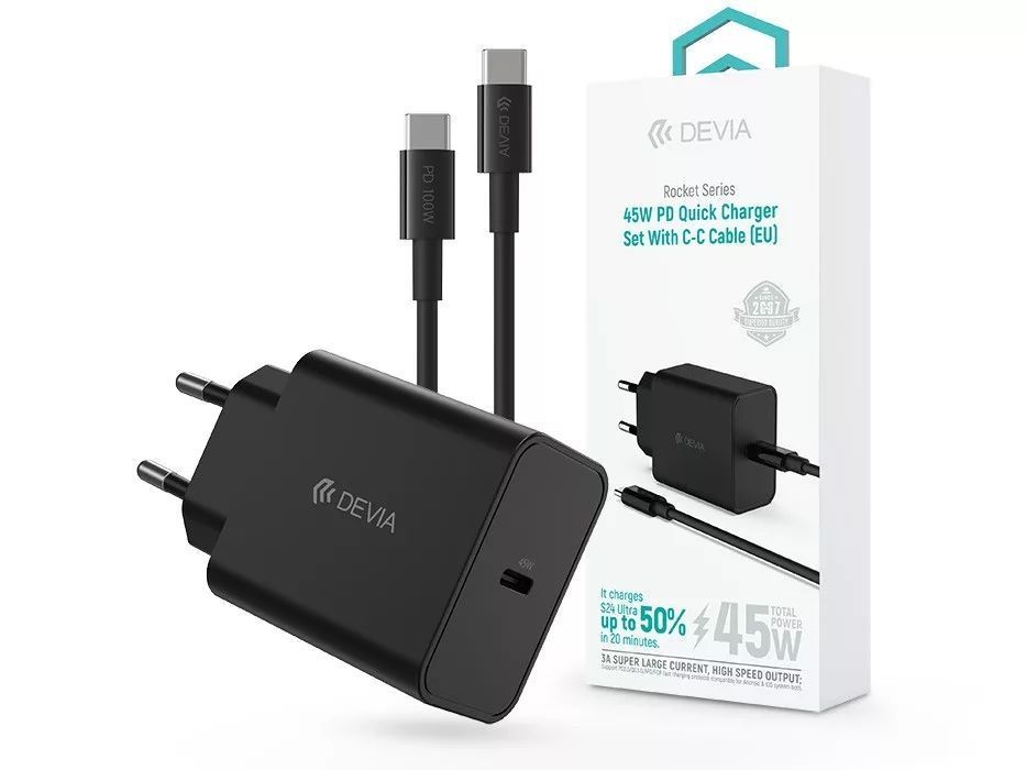 Devia ST111141 Rocket Series 45W PD+QC Quick Charger Black Devia ST111141 Rocket Series 45W PD+QC Quick Charger Black