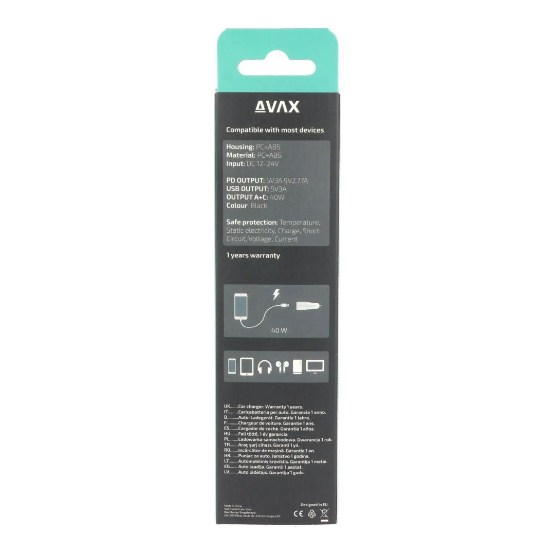 Avax CC601B CARLY+ 40W Car Charger Black Avax CC601B CARLY+ 40W Car Charger Black