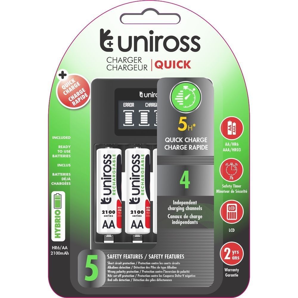 Uniross Hybrio Ni-Mh LCD akku gyorstöltő + 4xAA 2100mAh akku Uniross Hybrio Ni-Mh LCD akku gyorstöltő + 4xAA 2100mAh akku