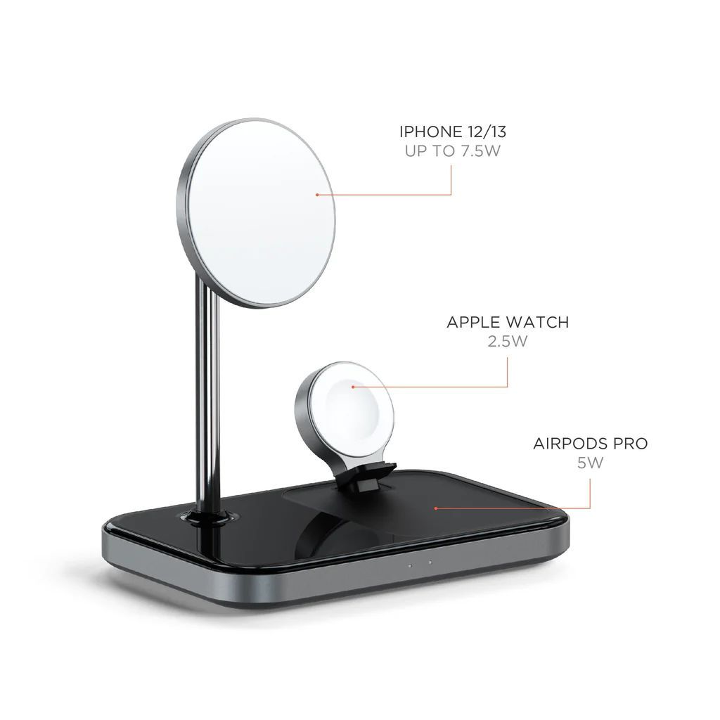 Satechi 3 in 1 Magnetic Wireless Charging Stand Black/Grey Satechi 3 in 1 Magnetic Wireless Charging Stand Black/Grey
