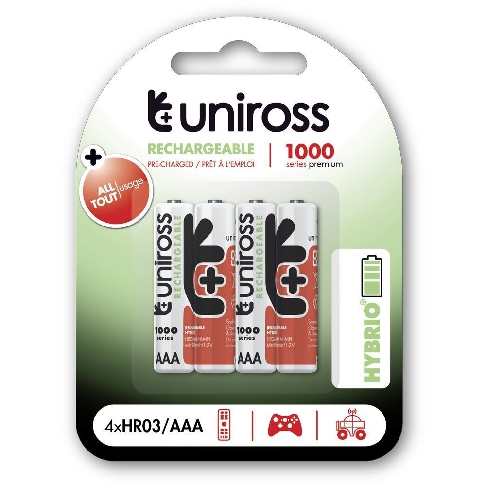 Uniross Hybrio 1000mAh AAA Ni-MH akkumulátor 4db/csomag Uniross Hybrio 1000mAh AAA Ni-MH akkumulátor 4db/csomag