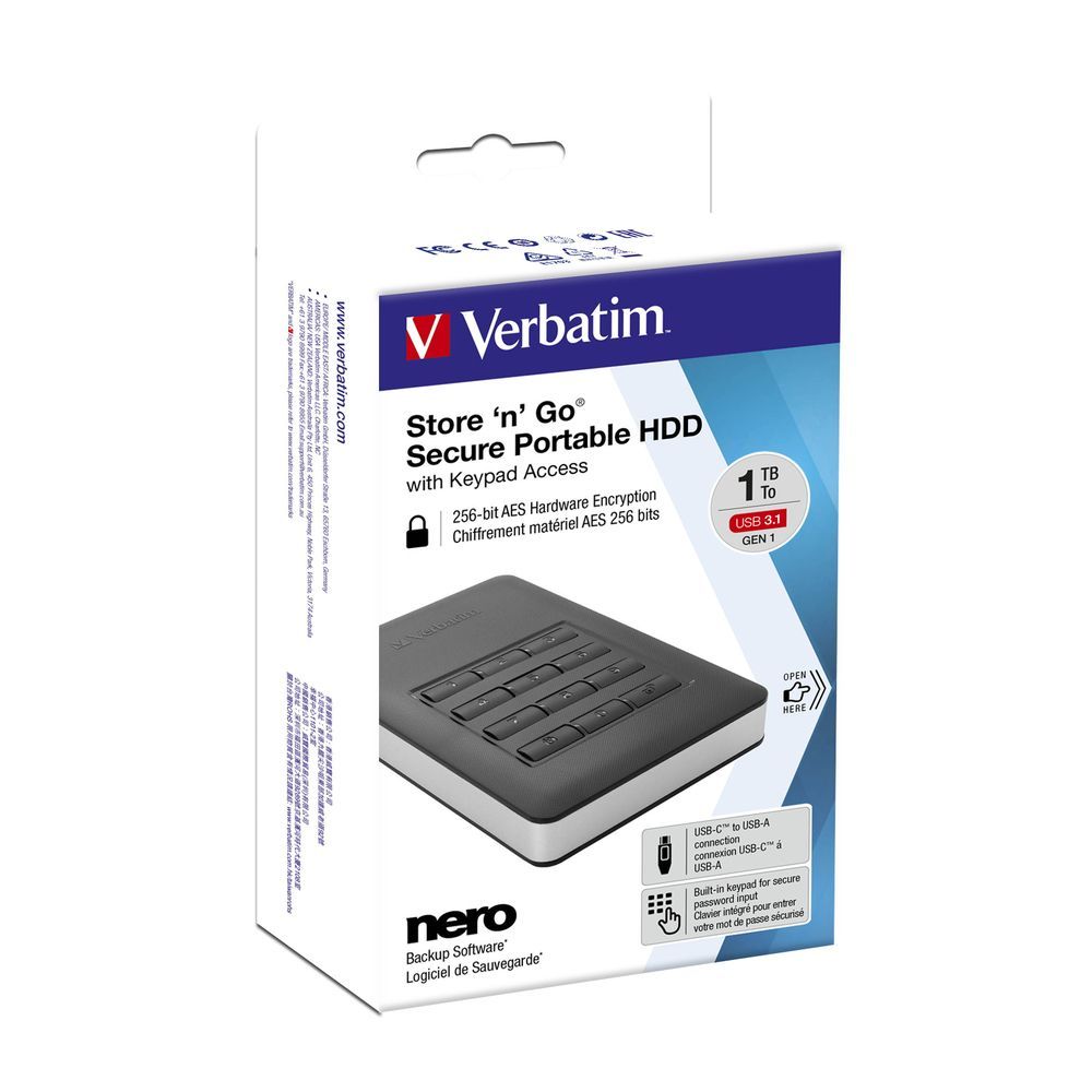 Verbatim 1TB 2,5" USB3.1 Store "n" Go Secure Portable HDD Black Verbatim 1TB 2,5" USB3.1 Store "n" Go Secure Portable HDD Black