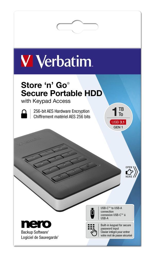 Verbatim 1TB 2,5" USB3.1 Store "n" Go Secure Portable HDD Black Verbatim 1TB 2,5" USB3.1 Store "n" Go Secure Portable HDD Black