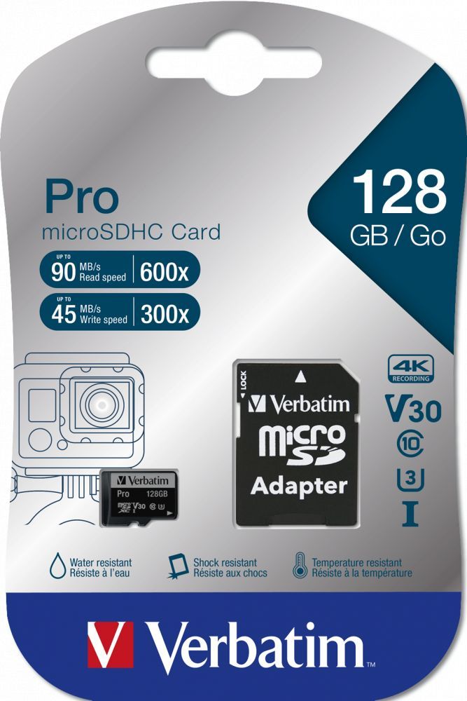 Verbatim 128GB microSDXC Pro Class 10 U3 V30 + adapterrel Verbatim 128GB microSDXC Pro Class 10 U3 V30 + adapterrel