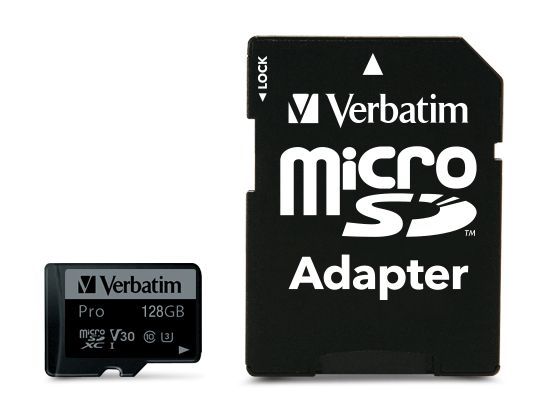 Verbatim 128GB microSDXC Pro Class 10 U3 V30 + adapterrel Verbatim 128GB microSDXC Pro Class 10 U3 V30 + adapterrel