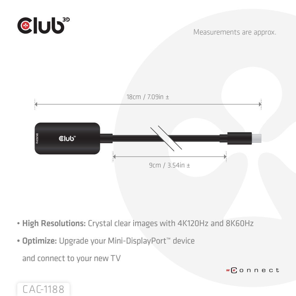Club3D Mini DisplayPort 1.4 to HDMI 8K60Hz M/F Adapter Black Club3D Mini DisplayPort 1.4 to HDMI 8K60Hz M/F Adapter Black