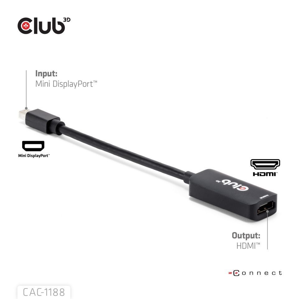 Club3D Mini DisplayPort 1.4 to HDMI 8K60Hz M/F Adapter Black Club3D Mini DisplayPort 1.4 to HDMI 8K60Hz M/F Adapter Black
