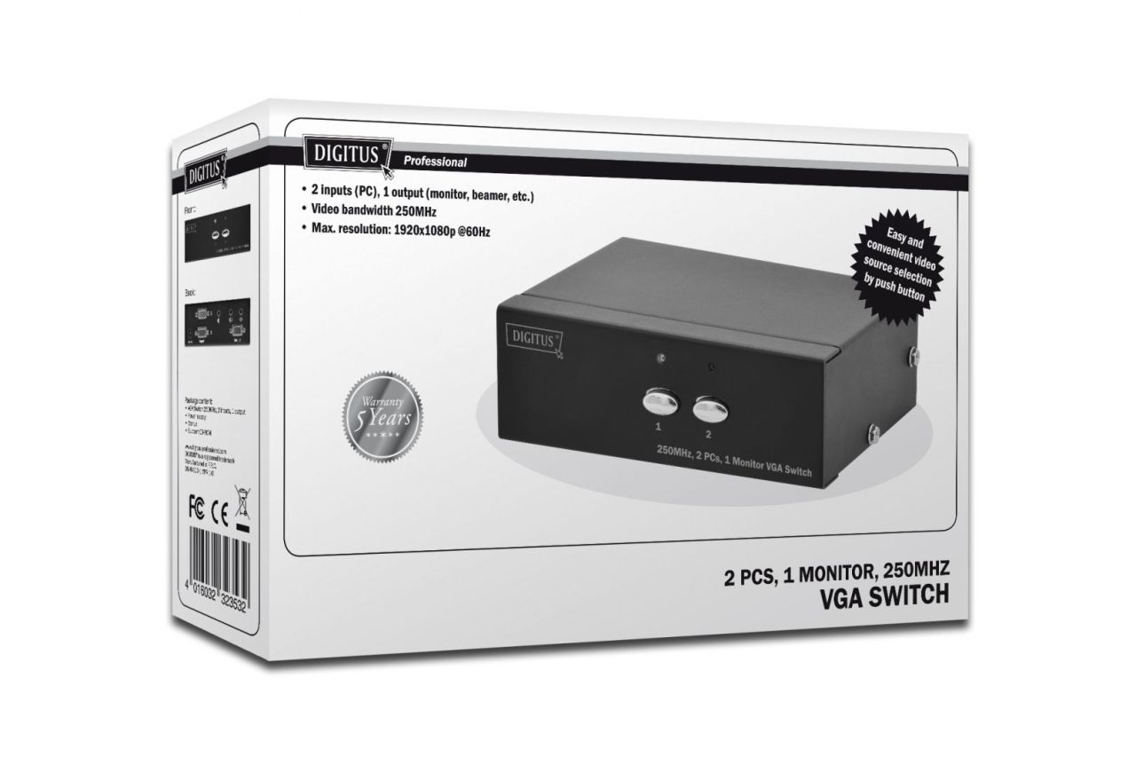 Digitus VGA Switch, 2 inputs, 1 output Digitus VGA Switch, 2 inputs, 1 output