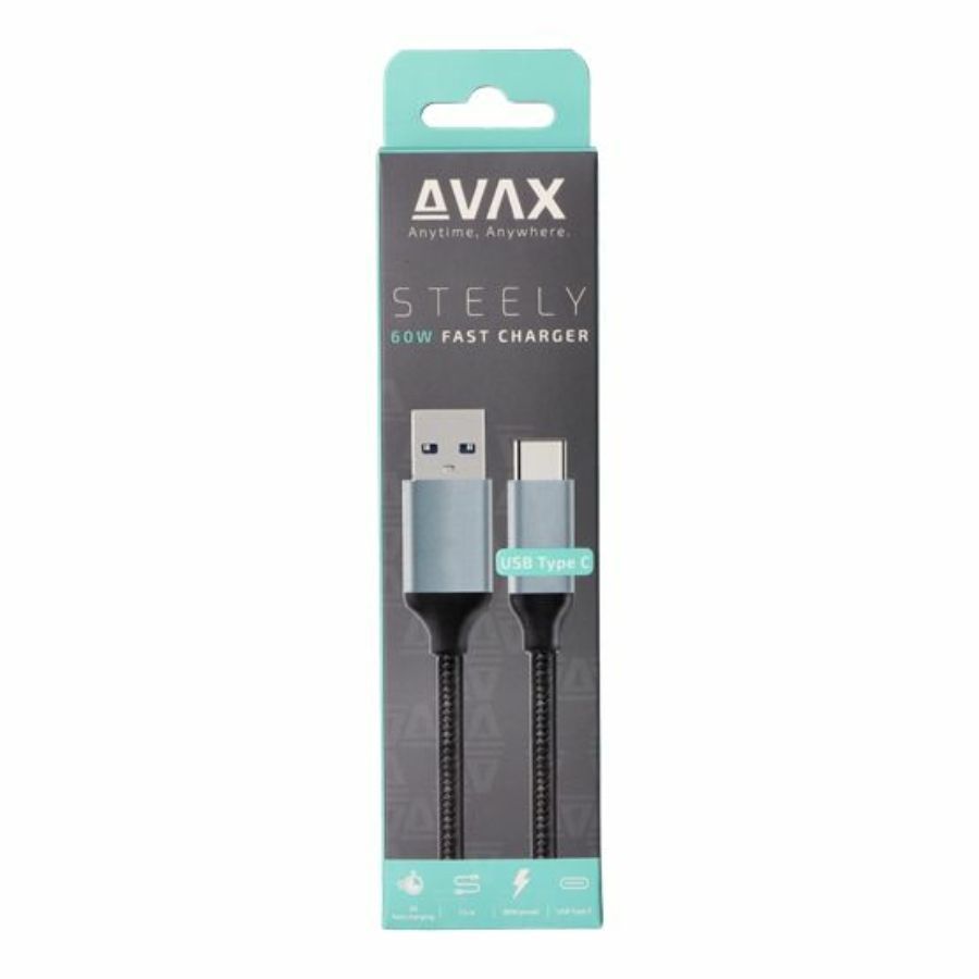 Avax USB-A to Type-C cable 1,5m Black/Grey Avax USB-A to Type-C cable 1,5m Black/Grey