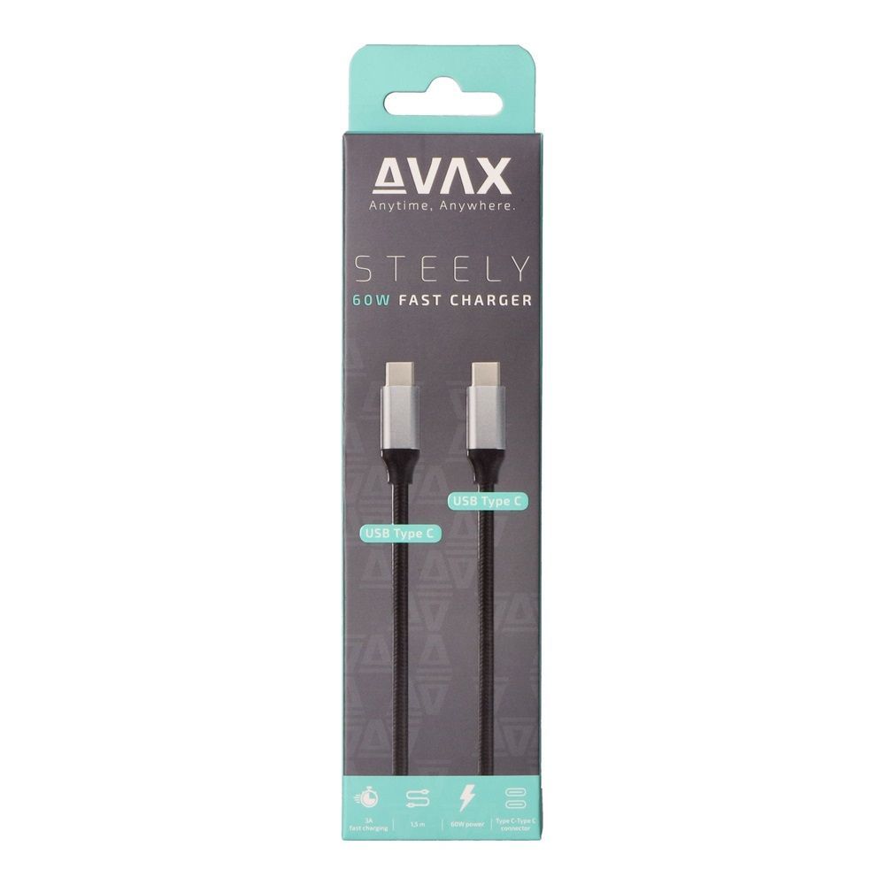 Avax CB302G STEELY Type-C 1,5m cable Black Avax CB302G STEELY Type-C 1,5m cable Black