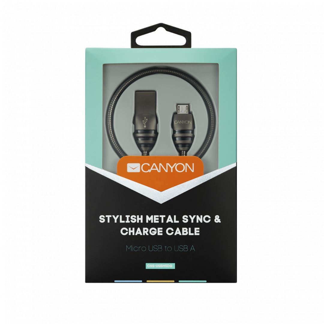 Canyon Stylish Metal Sync&Charge Cable 1m Grey/Black Canyon Stylish Metal Sync&Charge Cable 1m Grey/Black