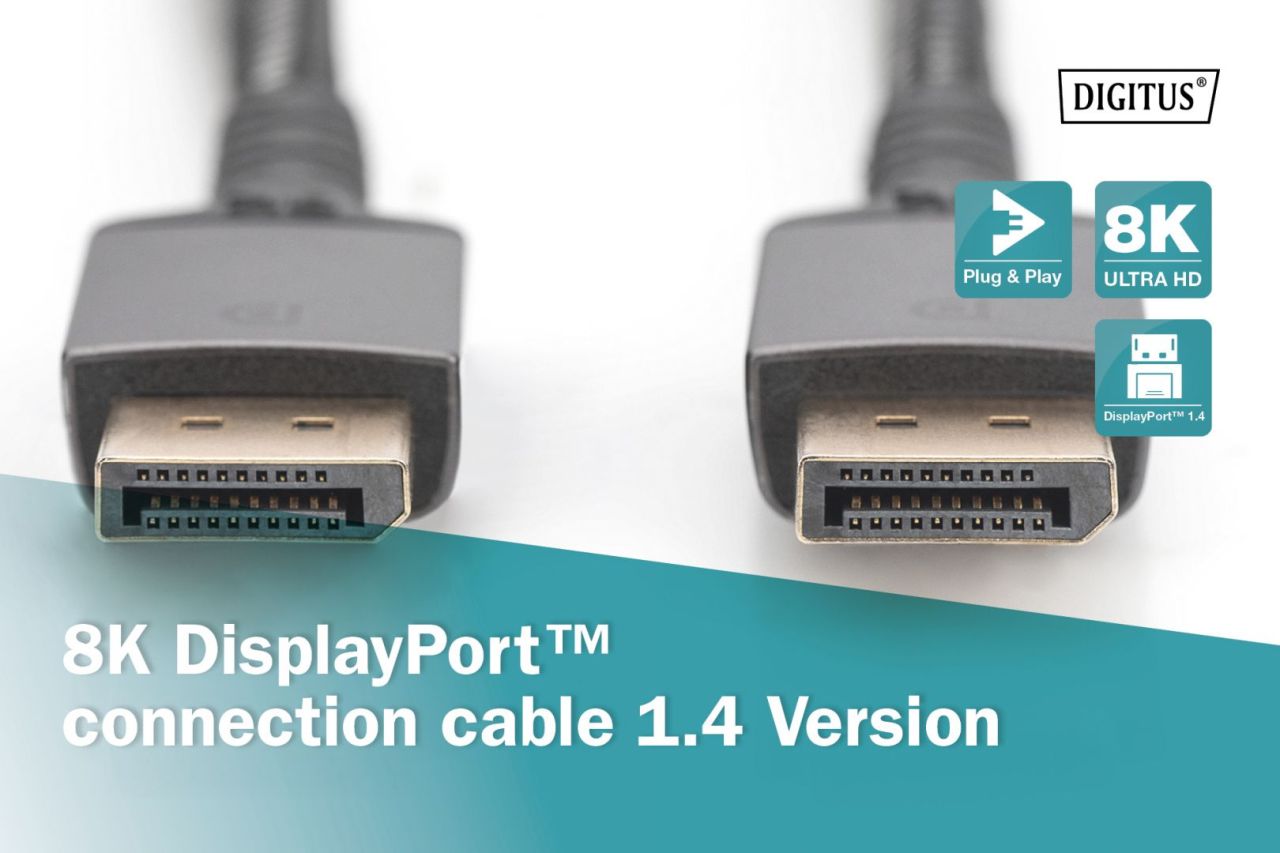 Digitus DB-340201-010-S 8K DisplayPort Connection Cable Version 1.4 Digitus DB-340201-010-S 8K DisplayPort Connection Cable Version 1.4