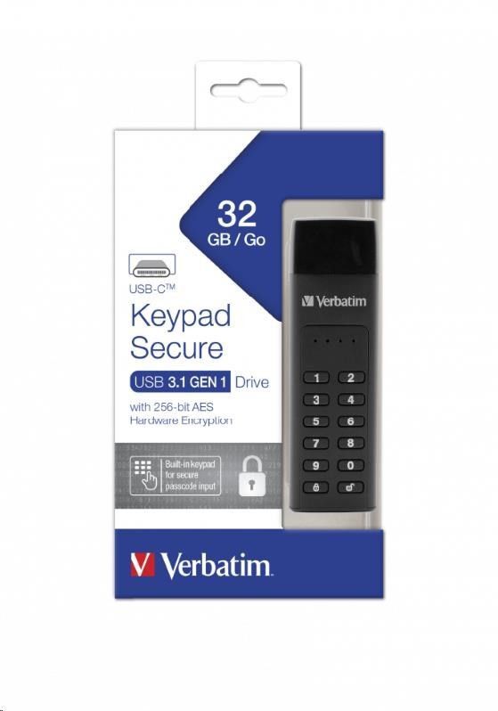 Verbatim 32GB Keypad Secure USB-C USB3.2 Black Verbatim 32GB Keypad Secure USB-C USB3.2 Black