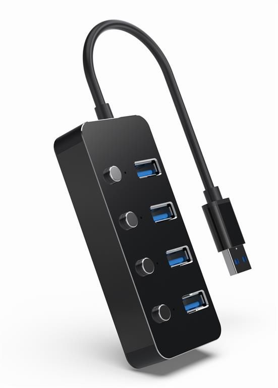 Gembird UHB-U3P4P-01 USB 3.1 (Gen 1) powered 4-port hub with switches Black Gembird UHB-U3P4P-01 USB 3.1 (Gen 1) powered 4-port hub with switches Black