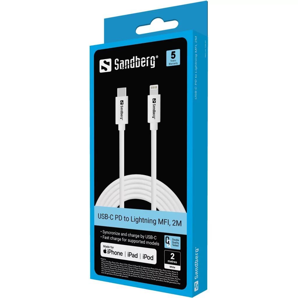 Sandberg USB-C PD to Lightning 2m White Sandberg USB-C PD to Lightning 2m White