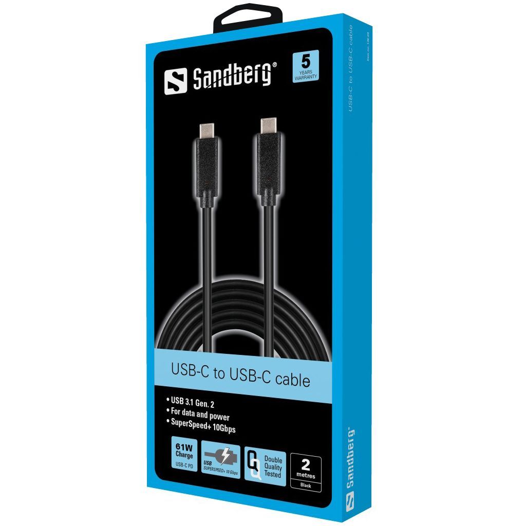 Sandberg USB-C > USB-C 2M USB 3.1 Gen.2 2m Black Sandberg USB-C > USB-C 2M USB 3.1 Gen.2 2m Black