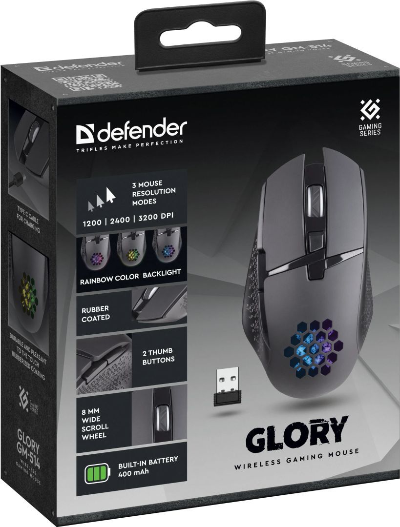 Defender Glory GM-514 Wireless RGB Gaming Mouse Black Defender Glory GM-514 Wireless RGB Gaming Mouse Black