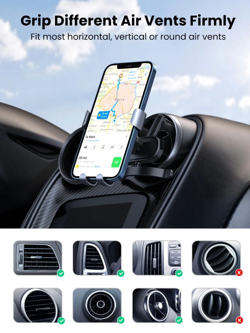 UGREEN LP274 Car Phone Holder Air Vent Gravity Mount Grey UGREEN LP274 Car Phone Holder Air Vent Gravity Mount Grey