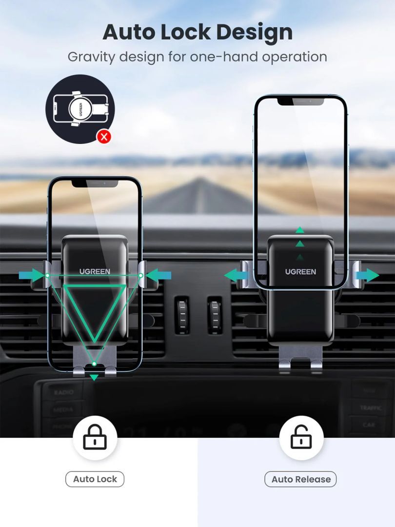 UGREEN LP274 Car Phone Holder Air Vent Gravity Mount Grey UGREEN LP274 Car Phone Holder Air Vent Gravity Mount Grey