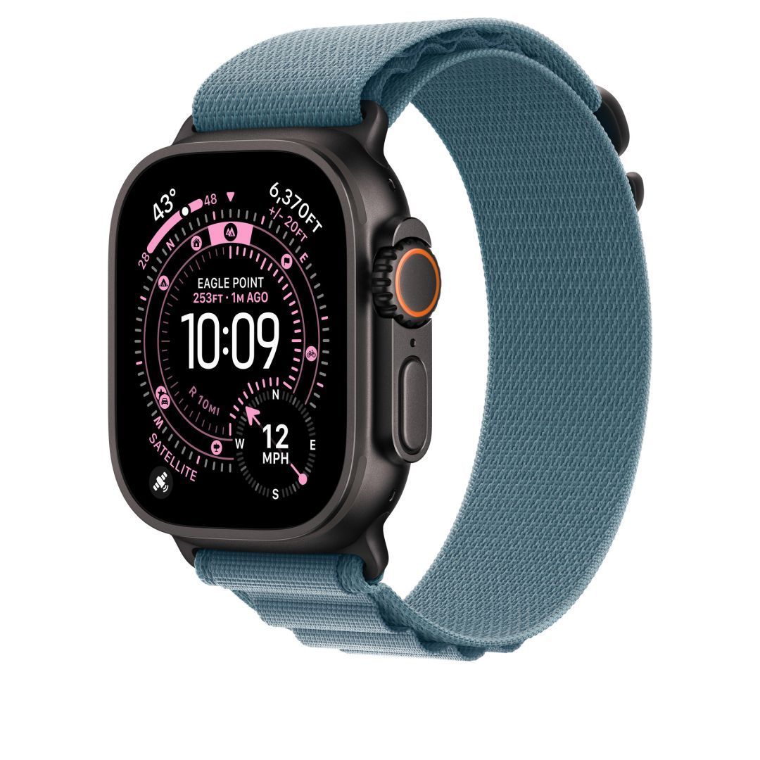 Apple Watch 49mm Loop: Medium Alpine Loop Black Titanium Finish Light Blue