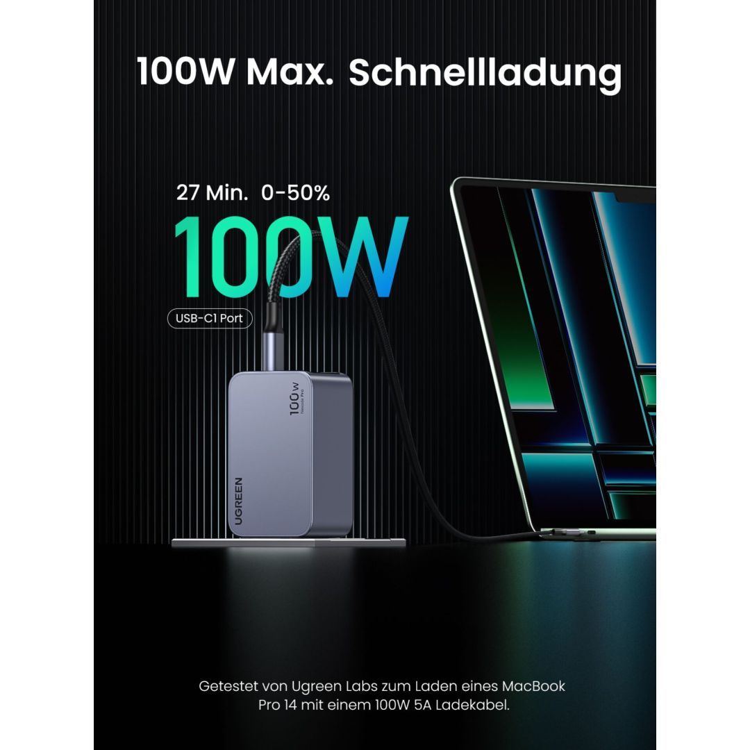UGREEN Nexode Pro 100W GaN Charger with USB-C Cable Grey UGREEN Nexode Pro 100W GaN Charger with USB-C Cable Grey