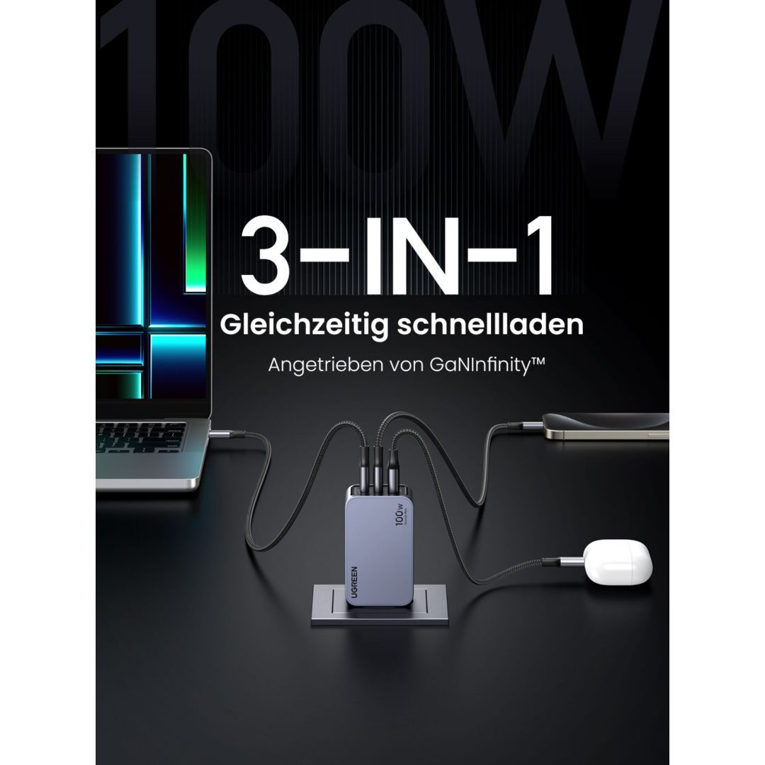 UGREEN Nexode Pro 100W GaN Charger with USB-C Cable Grey UGREEN Nexode Pro 100W GaN Charger with USB-C Cable Grey