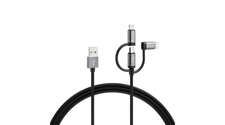 Varta USB-A to Micro-USB/USB-C/Lightning 3in1 cable 2m Black Varta USB-A to Micro-USB/USB-C/Lightning 3in1 cable 2m Black