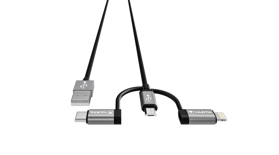 Varta USB-A to Micro-USB/USB-C/Lightning 3in1 cable 2m Black Varta USB-A to Micro-USB/USB-C/Lightning 3in1 cable 2m Black