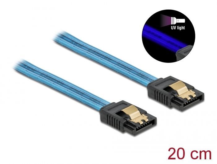 DeLock SATA 6 Gb/s Cable UV glow effect 20cm Blue DeLock SATA 6 Gb/s Cable UV glow effect 20cm Blue