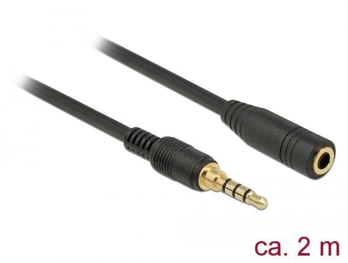 DeLock Stereo Jack Extension Cable 3.5mm 4 pin male to female 2m Black DeLock Stereo Jack Extension Cable 3.5mm 4 pin male to female 2m Black