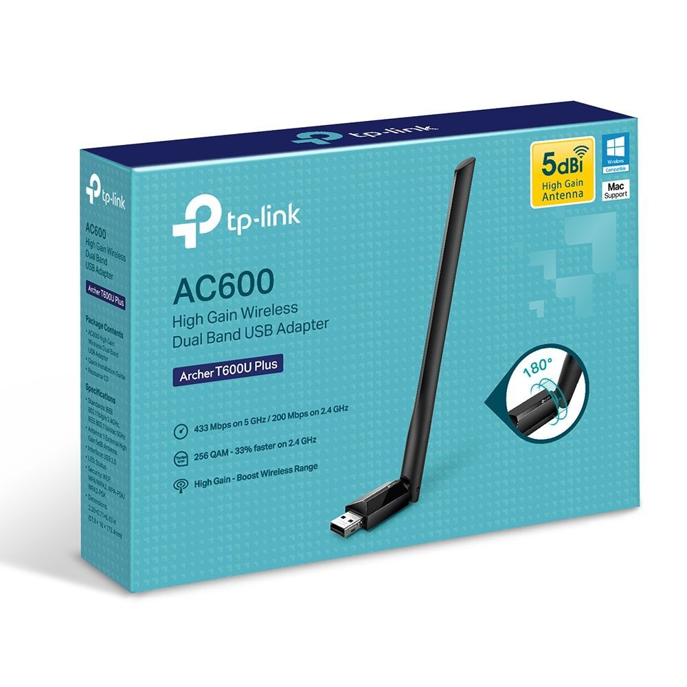 TP-Link Archer T600U Plus AC600 High Gain Wireless Dual Band USB Adapter TP-Link Archer T600U Plus AC600 High Gain Wireless Dual Band USB Adapter