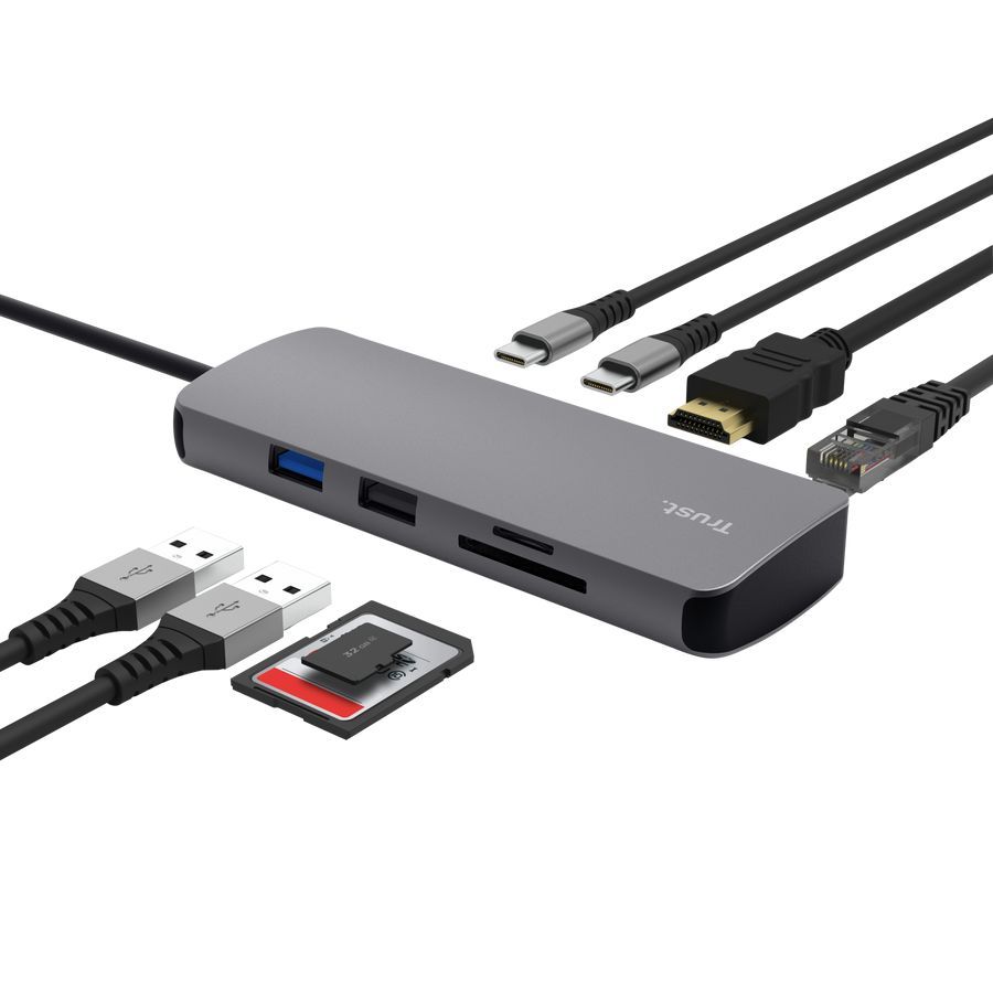 Trust Dalyx 8-in-1 Multiport Adapter Grey