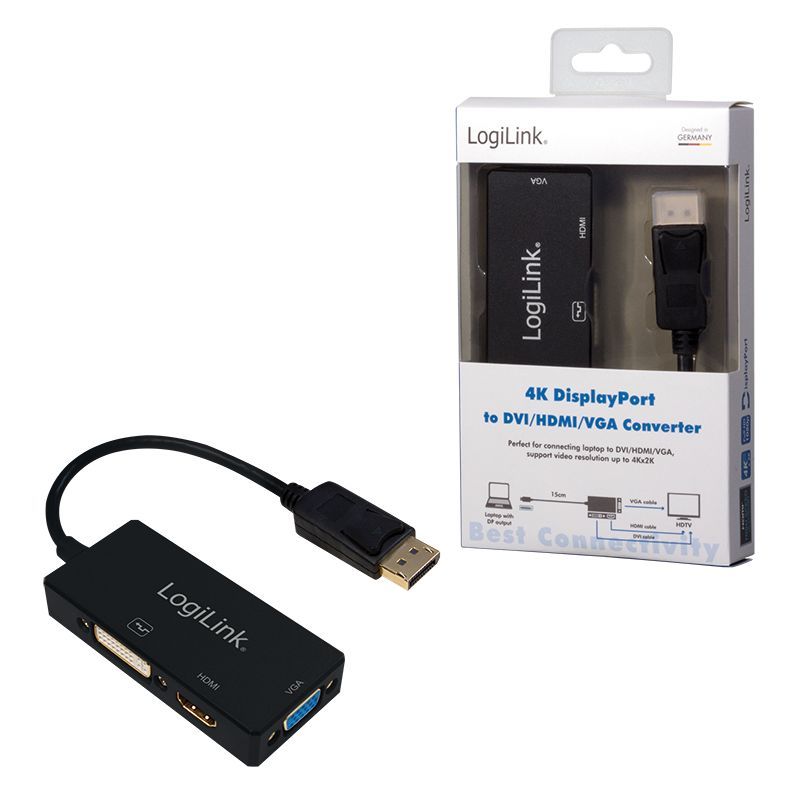 Logilink CV0109 4K DisplayPort to DVI/HDMI/VGA Converter Black Logilink CV0109 4K DisplayPort to DVI/HDMI/VGA Converter Black