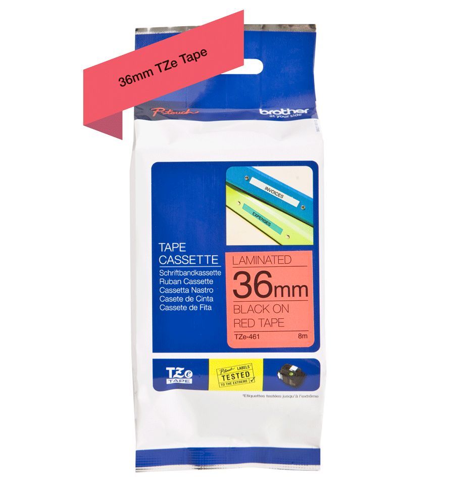 Brother TZe-461 laminált P-touch szalag (36mm) Black on Red - 8m